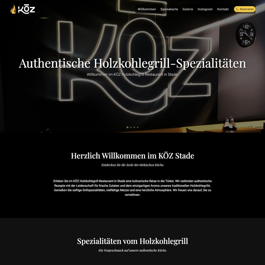 Webseite KÖZ Holzkohlegrill Restaurant Stade