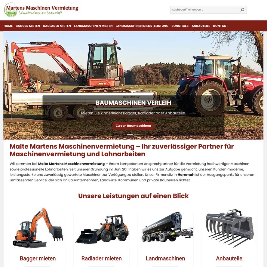 Webseite Martens Maschinenvermietung