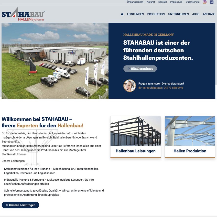 Webseite STAHABAU Hallensysteme