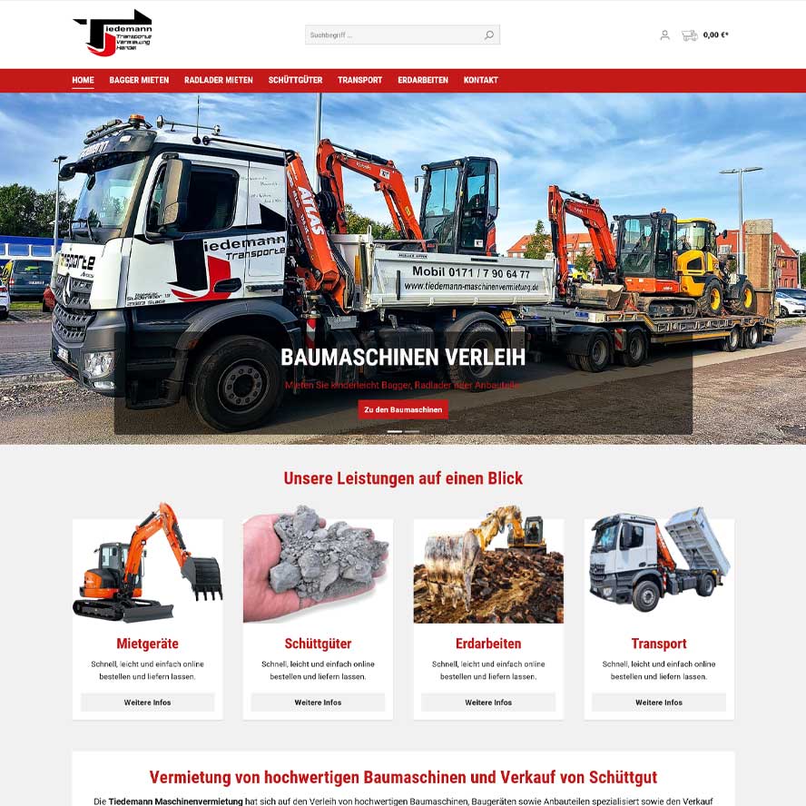 Tiedemann Maschinenvermietung - Webseite